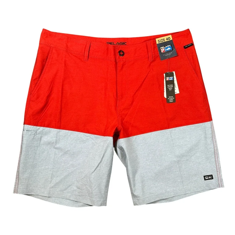 NWT Pelagic Deep Sea US Angler Fishing Shorts Red Grey Water Activated Mens 40